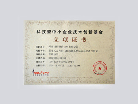 创新基金立项证书